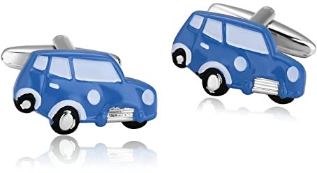 Whoiy Bester Freund Geschenk, Manchettenknoepfe Lustig Edelstahl Weiß Blau Hochzeit Manschettenknöpfe Auto für Männer Kostenlose Gravur mit Geschenkbox