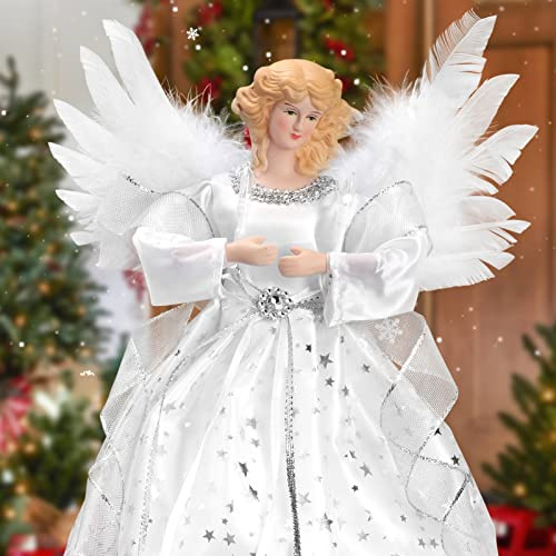Árbol de ángel claro, 12 pulgadas, decoración de árbol de Navidad o mesa, decoración de árbol de Navidad para el hogar (plateado)