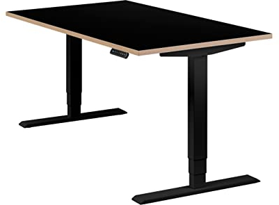 boho office® höhenverstellbarer Schreibtisch 140 x 80 cm - Elektrisch stufenlos, 2 Motoren, inkl. Wireless Charger, Memoryfunktion - Homedesk Schwarz inkl. Tischplatte in Schwarz mit Multiplexkante