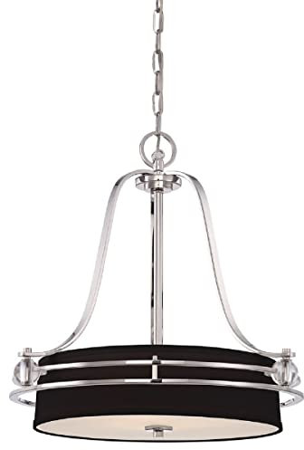 Casa Padrino Luxus Art Deco Hängeleuchte Silber/Schwarz Ø 58,4 x H. 61 cm - Runde Metall Hängelampe mit Lampenschirm - Wohnzimmer Hängeleuchte - Art Deco Leuchten - Luxus Leuchten