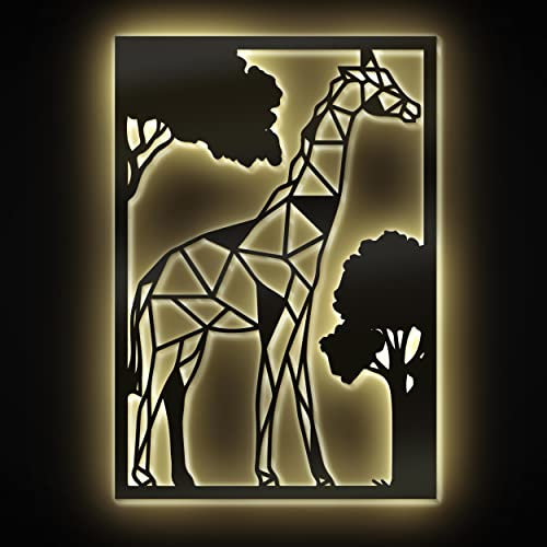 Led Giraffe Wand Deko Dekoration Geschenke Mdf Holz Wandlampe für Männer Frauen I Mit Edelstahl Wandhalter I Batteriebetrieb