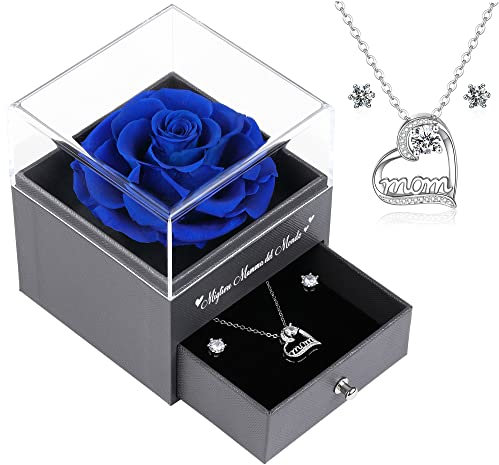 Migliore Mamma del Mondo-Rosa Eterna con Collana per la Festa Della Mamma, Compleanno, Regali di Natale per la Mamma. Regalo per la Mamma.Blu Scuro
