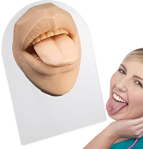 pologmase Parties du Pratique Piercing,Modèle Bouche Langue en Silicone Flexible avec Support - Partie du Corps Humain Simulation pour la Pratique du perçage et l'outil
