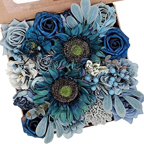 Fouriding künstliche gefälschte Rosen Blumen für DIY Hochzeit Blumensträuße Centerpieces Arrangements Valentinstag Muttertag Baby Dusche Geburtstag Torte Home Decoration (Blau)