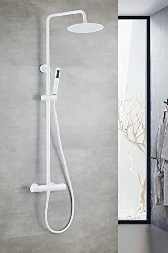 AIYA Bath Colonna Doccia in Acciaio Inossidabile con Miscelatore Doccia | Sistema Completo con Funzione Anticalcare | Design Moderno | Colonna Doccia con Miscelatore per Bagno Elegante | Bianco