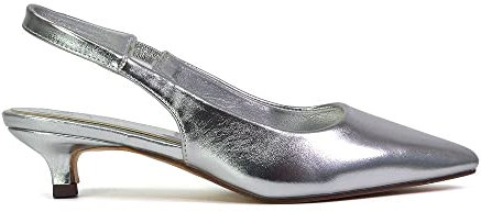 Womens Low Kitten Heel Shoes Ladies Slingback Sandals Pointed Toe Party Bridal Evening Silver Pumps Size 7