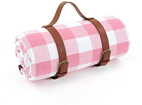 WOBblo Tragbare Picknickdecke, Große Faltbare wasserdichte Picknickmatte, wasserdichte Sanddichte Karierte Strandmatte, Picknickgeschirr Für Outdoor-Reisen, Camping, Wandern,Rosa,200x200cm