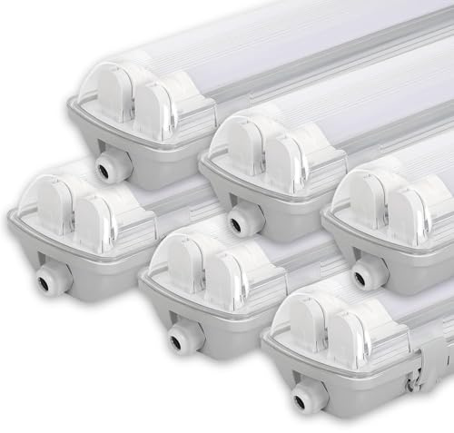 Sonnewelt LED Feuchtraumleuchte 150cm 6er 4000K Neutralweiß 2x 24W Röhre 4800lm IP65 Wasserfest T8 Werkstattlampe Röhrenlampe Komplett Wannenleuchte Leuchte für Garage Keller Büro Warenhaus