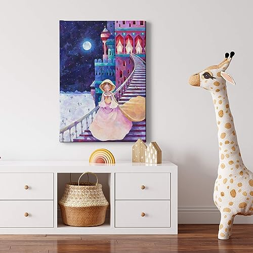A.S. Création Leinwandbild Kinderzimmer Cinderella Prinzessin - Kunstdruck blau weiß rosa - 50x70 cm Hochformat - moderne Wanddekoration Schlafzimmer Wohnzimmer Küche - Bild auf Keilrahmen