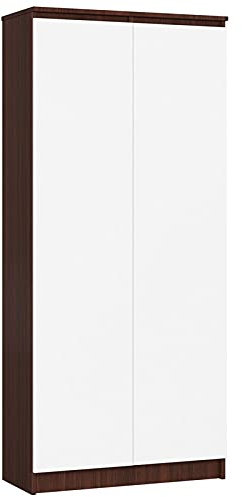 AKORD Büro-Bücherregal Kleiderschrank CLP 80 cm 8 Regale und 2 Türen Bücherregal für Schrank Wohnzimmer Schlafzimmer | Minimalistisch | Laminierte Platte 16 mm | Wenge/Weiß