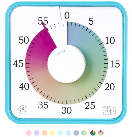 Minuteur visuel de 19,1 cm ; compte à rebours de 60 minutes 1 heure pour enfants, salle de classe, maison, bureau, réunion – Horloge de compte à rebours mécanique magnétique pour la gestion du temps