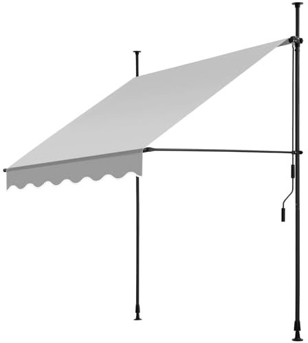 tectake Store banne sans Perçage Auvent Marquise Retractable avec Manivelle Multi-Fonction Store latéral Enroulable Brise Vue Brise Soleil Opaque en Aluminium - Gris Clair, 150 x 180 cm