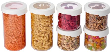 SmartStore Round Clear Dry Food Containers with Lids Starter Set of 6-20% Bio-based Plastic Storage Box with Lid, BPA Free, Dishwasher Safe - Kitchen Storage Containers 4x 0.75L, 2x 1.45L