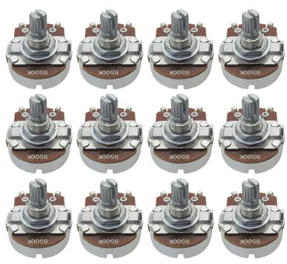FLEOR 12PCS Full Size B500K Linear Taper Potentiometer Guitar Tone Volume Control Pots Dia24mm L18mm Long Knurled Split Shaft