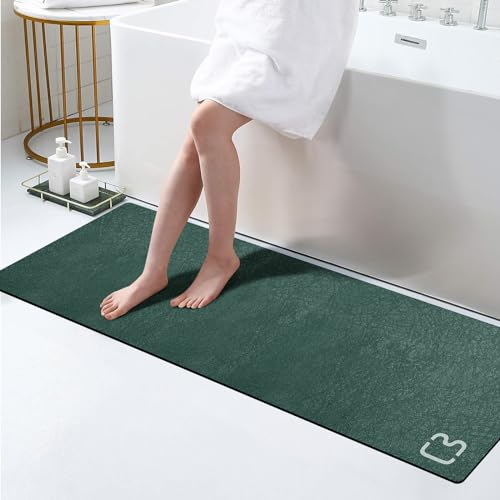 Badezimmerläufer, lang, Badematten für Badezimmer, rutschfest, saugfähig, schnell trocknend, dünn, Badematte, Gummi-Rückseite, Badematte, Duschvorleger, pflegeleicht, 43,2 x 149,9 cm, Dunkelgrün