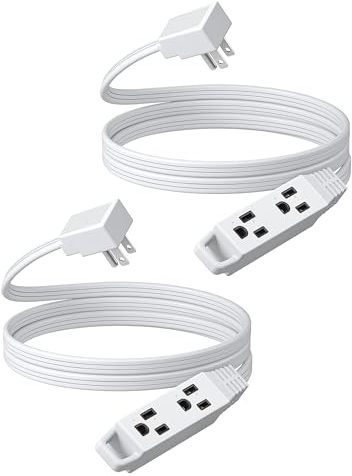 DEWENWILS Flat Plug Extension Cord 6ft Ultra Slim 3 Point 13A/125V/1625W 16/3AWG Flat Earth Cable for Small Spaces