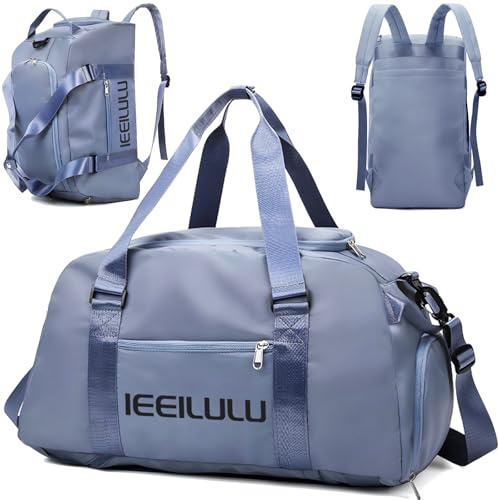 IEEILULU Sac de Voyage, Sac de Sport pour Femmes et Hommes, 45L Sac de Sport Grand avec Compartiment à Chaussures, Compartiment Humide et Fonction Sac à Dos, Sac de Rangement Voyage (Bleu)