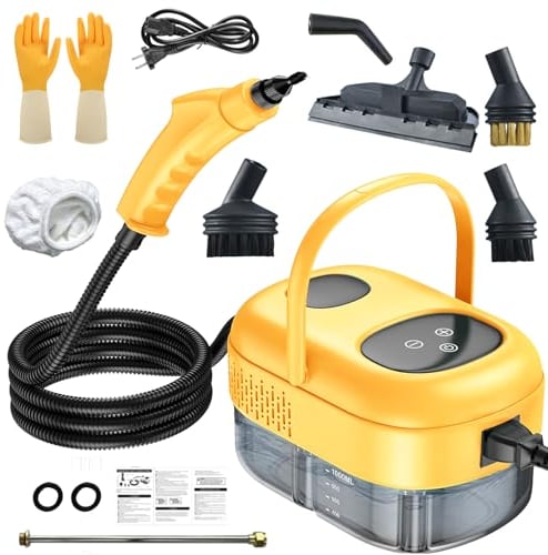 Nettoyeur vapeur à main - 2500 W - Haute pression - Avec 3 têtes de brosse - Pour la maison, la cuisine, les tapis, le canapé