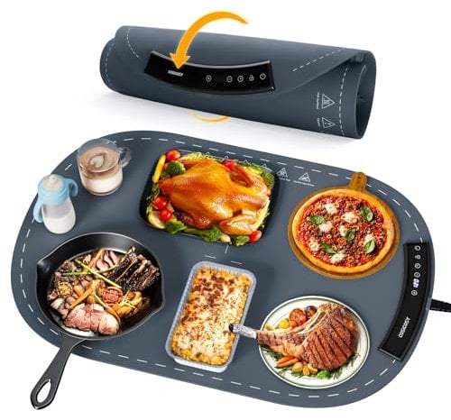 Food Warming Mat, Cosicosy Electric Warming Tray with 9 Temperature Settings& 4H Auto Shut-Off, Heating Fastly in 10s, Roll Up Food Warmer for Buffet, Party, Family Gatherings