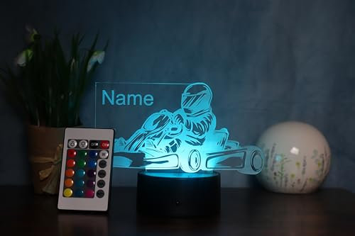 Optechvisual Personalisierte Kartfahrer LED Tischlampe – Geschenk für Motorsportfans & Kinder – LED Nachtlicht & Deko für jedes Zimmer