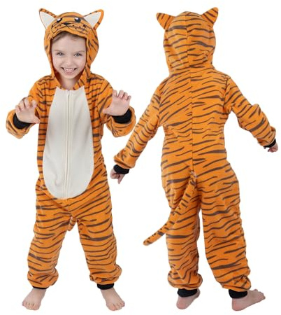 Wizland barn tiger lejon apa svart katt djur onesie kostym 4-14 år | Huva i ett stycke, mjuk polarfleece, mjuk och varm, pojkar och flickor halloween karneval daglig Rola lek fin utklädnad