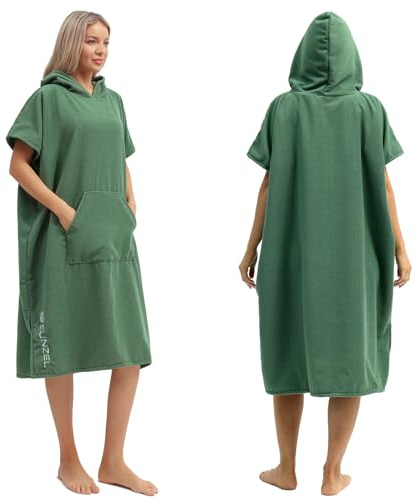 Eunzel Surf Poncho Changing Robe with Hood for Men & Women, Absorbent Quick Dry Microfiber Wetsuit Changing Towel with Pocket for Surfing, Beach, Swim & Outdoor Sports, Army Green