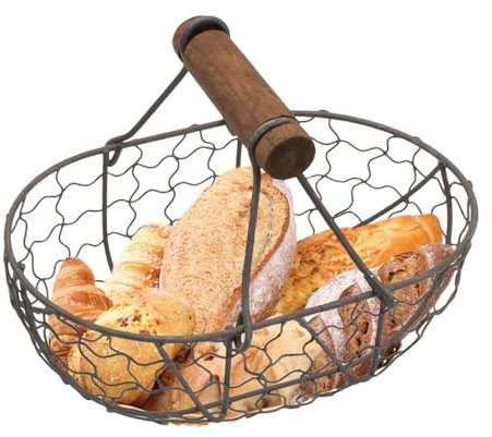 Eierkorb aus Metalldraht Eiersammelkorb Ovaler Draht Eiersammelkorb Griff Picknick-Aufbewahrungskorb Bauernhaus-Design Drahtkorb für Küche Esszimmer