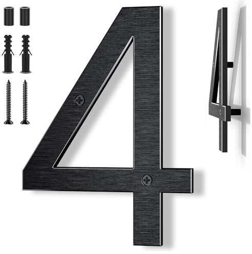 Yafimea numéro de maison exterieur noir 20 cm – En aluminium massif avec finition brossée, fixation par vis avec effet 3D flottant, résistant aux intempéries, Pour façade, mur, portail, garage (4)