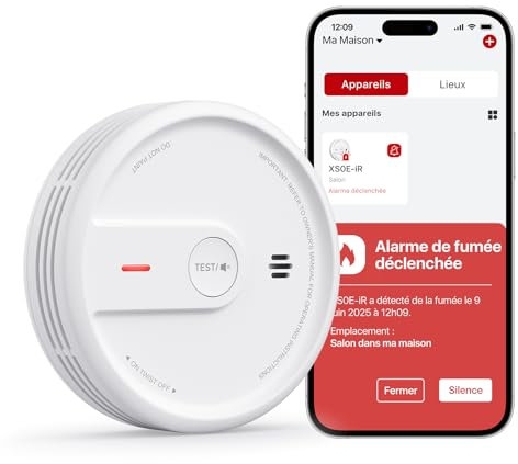X-Sense Detector de Humo Inteligente para el Hogar, Vida Útil de 10 Años con Batería Reemplazable, Función Wi-Fi y App, Modo Nocturno, XS0E-iR, 1 Unidad