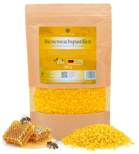 Rocketchair Bienenwachs Pastillen 500 Gramm - hochwertige Mischung in kosmetischer Qualität, vielseitig einsetzbar für Kerzen, Cremes, Lotionen, Lippenpflege & Holzpolitur - Made in Germany