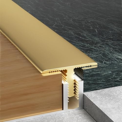 CVFOMBN Bandes de Transition en Laiton pour Les Transitions Entre planchers de Bois et carrelages, Baguettes de Finition de Bord de Plancher en Forme de T avec Bases,3.8×100cm