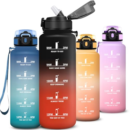 Mujigaga Trinkflasche 1 5 liter Auslaufsichere, Wasserflasche mit Strohhalm, Sichere Verriegelung, Trinkflasche Sport, Mit Zeitmarkierung und Schnürung, Flasche für Gym, Reisen, Wandern, Erwachsene
