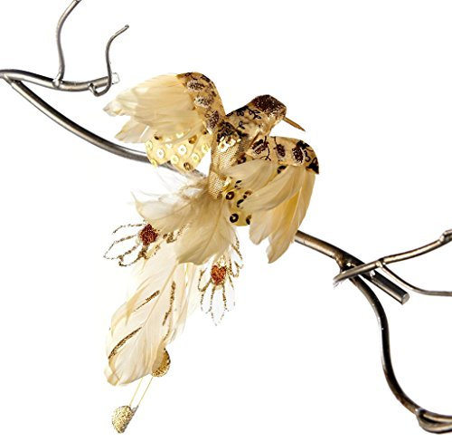 Kolibri, Federn, 19 cm, Weihnachtsdekoration zum Anklipsen, goldfarben