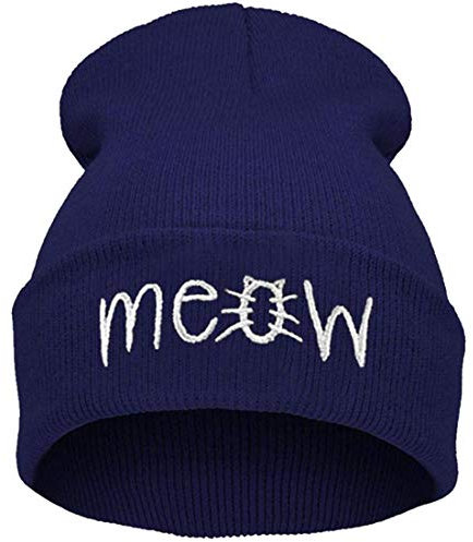 Belsen Damen Winter Wollmütze Hip Hop Strickmütze Totenkopf Mütze Gr. Einheitsgröße, Meow Cat blau