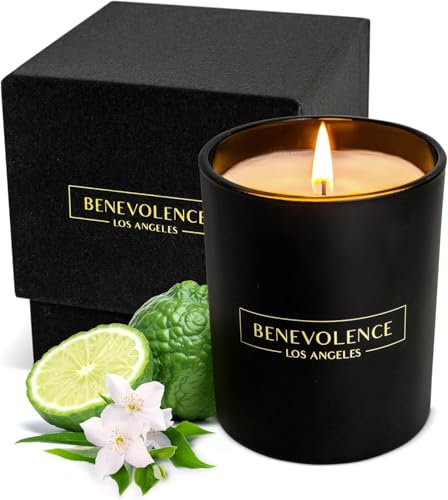 Premium Bergamot & Jasmine Candle | Highly Scented Candles for Home | 8 oz 45 Hour Burn, Fall Candles, All Natural Soy Candles | Aromatherapy Bergamot Candles with Matte Black Glass Gift Box