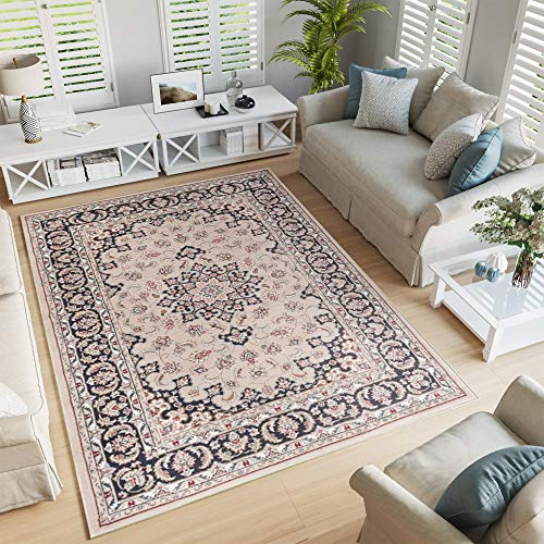 TAPISO Colorado Teppich Wohnzimmer Klassisch Kurzflor Beige Creme Floral Ornament Muster Traditionell Orientteppich ÖKOTEX 60 x 100 cm