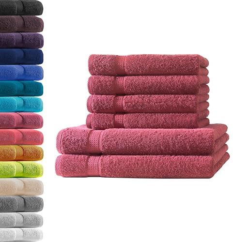 2X Duschtuch + 4X Handtuch | Bordeaux | 100% Baumwolle Frottier | Oeko-TEX® Standard 100 | Premium Qualität 500 g/m²