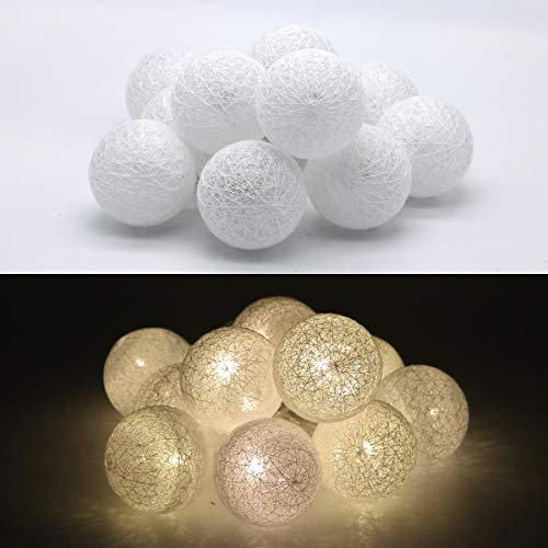 Tronje 10 LED Baumwollkugeln 6cm - 1,9m Kugel-Lichterkette 4h-Timer batteriebetrieben Lichterkugeln Warm-Weiß