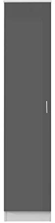 Reflect 1 Door Plain Wardrobe – High Gloss Single Door Wardrobe, Durable Melamine Finish, Modern Storage Solution with Hanging Rail & Shelves, Sleek Design for Bedroom (Grey Gloss/Matt White)