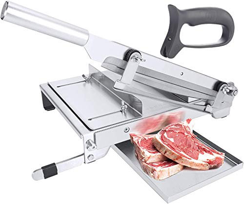 Moongiantgo Manual Frozen Meat Slicer Bone Short Rib Cutter Chicken Chopper Machine 13.5 Inch Double Blade Heavy Duty Guillotine Biltong Cutter for BBQ Shabu Hot Pot (KD0288 A)