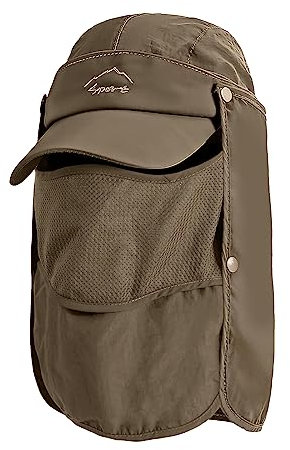 TAGVO Sonnenhut mit Abnehmbarer Halsklappe, UPF 50+ Schutz Atmungsaktive Angelhüte, Faltbare Schnell Trocknende Camping Wanderhut Sonnenkappen für Männer und Frauen - Universalgröße