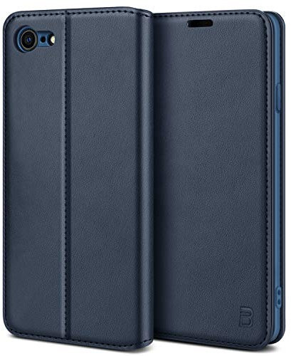 BEZ® Coque pour iPhone SE 2020, Etui Housse pour iPhone SE/iPhone 7 / iPhone 8 / iPhone SE 2022 en Cuir Premium Flip Case Portefeuille, à Rabat avec Porte-Cartes de Crédit, Fermeture Magnétique, Bleu