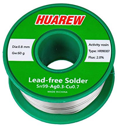 HUAREW HR990307 Sn 99-Ag 0.3-Cu 0.7 alambre de soldadura sin plomo con núcleo de colofonia (0.8mm, 60g)