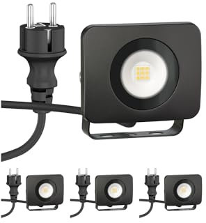 ledscom.de 4 Stück LED Gartenstrahler WEGA für außen, IP44, Stecker, schwarz, 10 W, 935lm, warmweiß