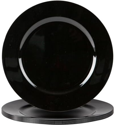 Argon Tableware Metallic Charger Plates - Black - 33cm - Pack of 6 - Metallic Finish Reusable Dining Table Setting Plates for Christmas, Party Celebrations, Restaurant Decor Placemats