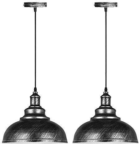 iDEGU Juego de 2 Lámparas de Techo Industriales, Lámpara Colgante Estilo Vintage Pantalla de 29CM en Metal E27 Iluminación de Techo Retro para Cocina, Comedor, Salón, Restaurante (Óxido de Plata)