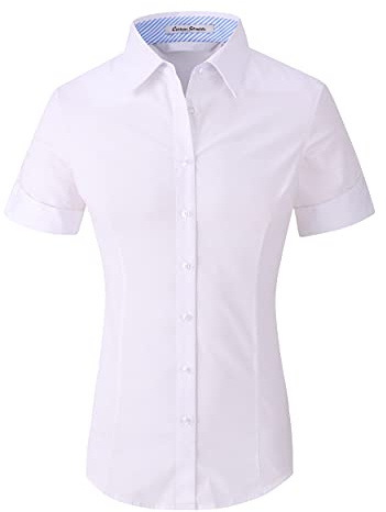 Alex Vando Womens Dress Shirts Wrinkle Free Solid Color Stretch Work Shirt, Ss White, S