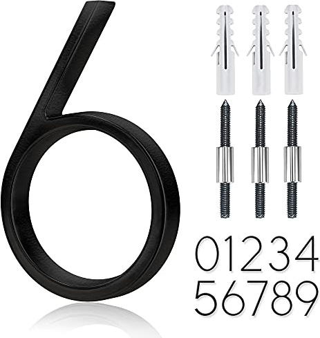 5 Stainless Steel Floating House Number, Metal Modern House Numbers, Mailbox Decor Number with Nail Kit, Coated Black, 911 Visibility Signage (6) or (9)