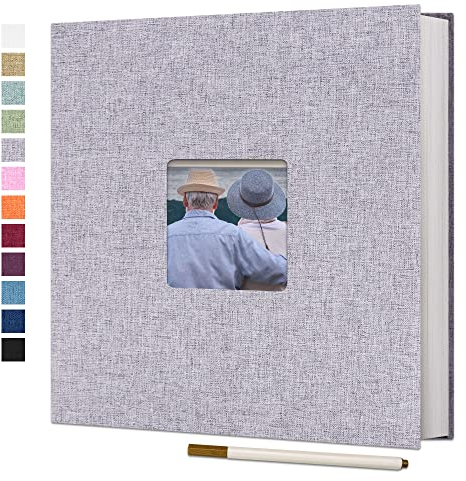 Vienrose Album Photo Autocollant 60 Pages Albums Photo DIY 10X15 Albums Photo Souvenirs Couverture en Lin Cadeaux de Mariage Noël Valentin Cadeau d'anniversaire Anniversaire Enfants Gris