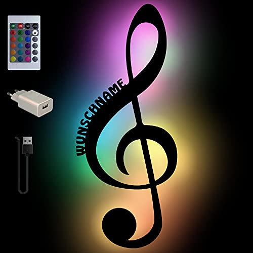 Namofactur Deko USB Farbwechsel Wand-Lampe Musik-Note Wand-Lampe Geschenke mit Namen personalisiert für Musiker